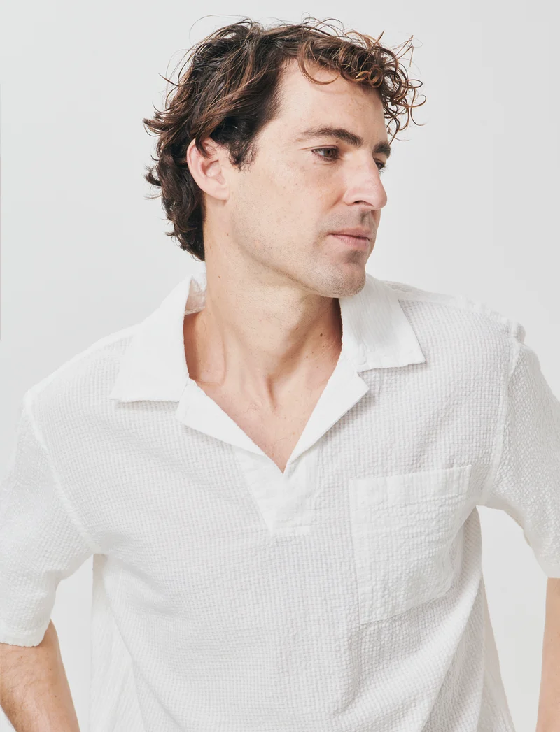 Polo jacquard effetto garza maniche corte - Bianco
