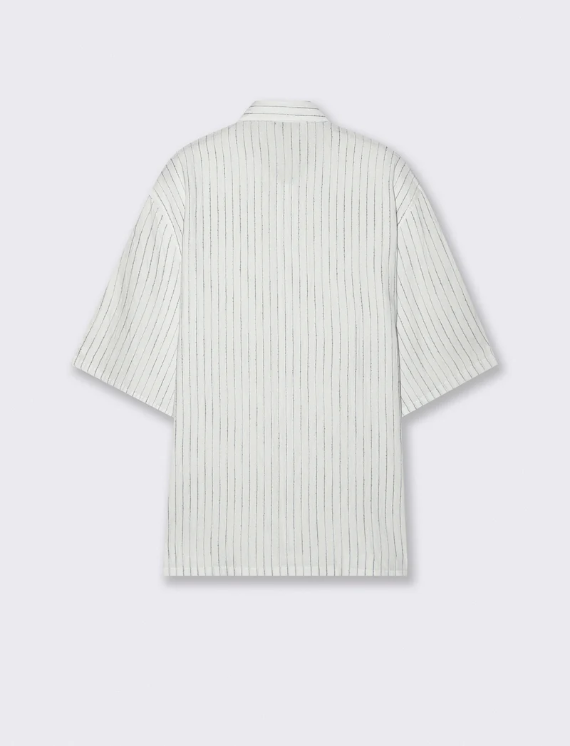 Camicia boxy fit a righe ricamate - Bianco