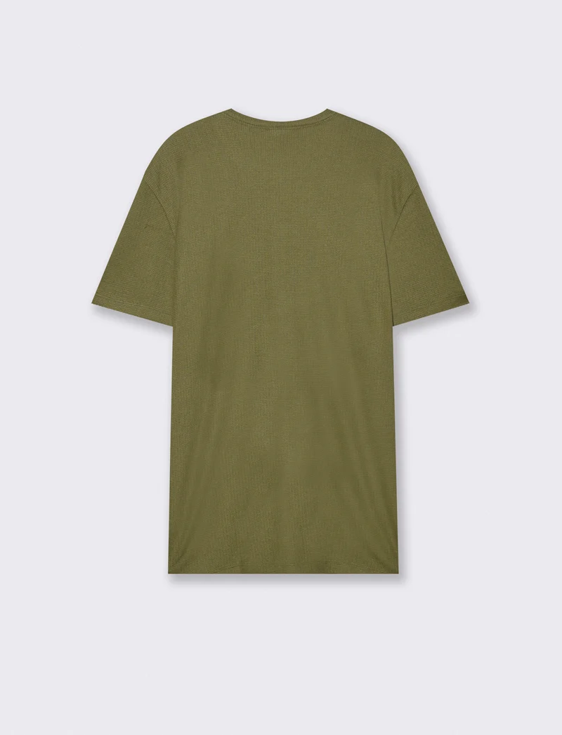 T-shirt serafino in tessuto waffle - Verde oliva