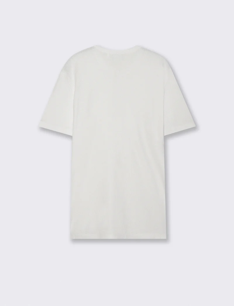 T-shirt serafino in tessuto waffle - Bianco