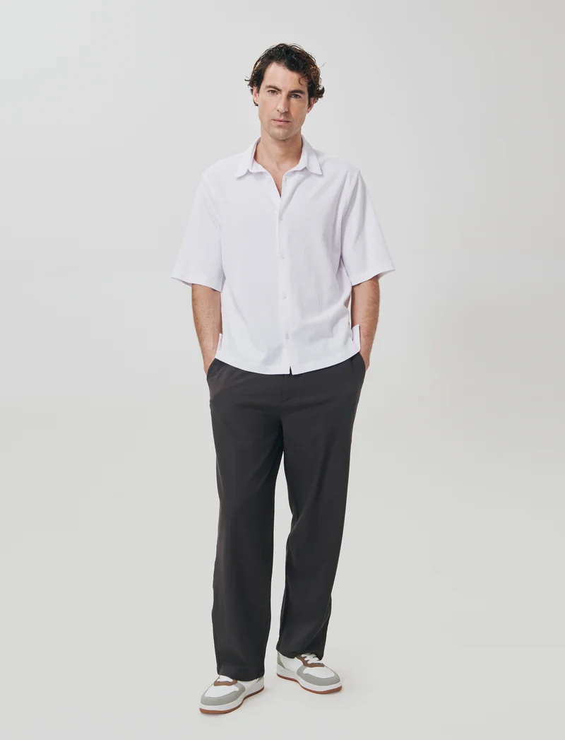 Camicia Micro Waffle con Colletto Francese - Bianco