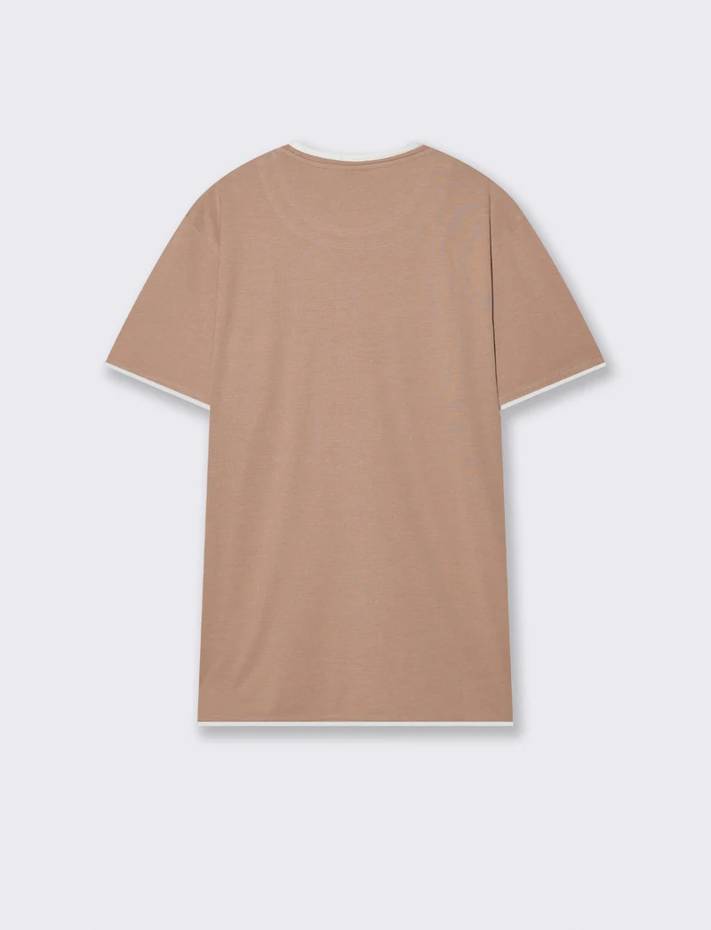 T-shirt melange con tasca e dettagli bianchi - Cipria