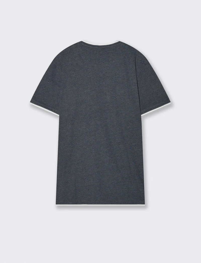 T-shirt melange con tasca e dettagli bianchi - Blu