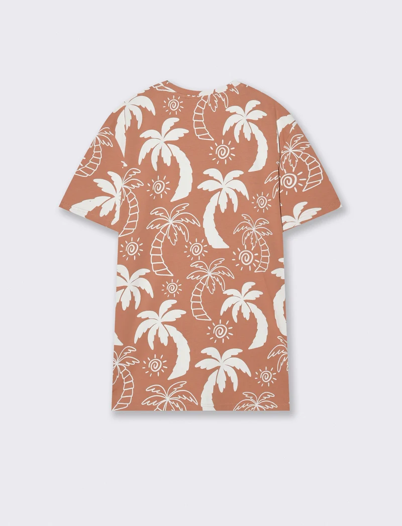 T-shirt cotone floreale all over - Rosa salmone