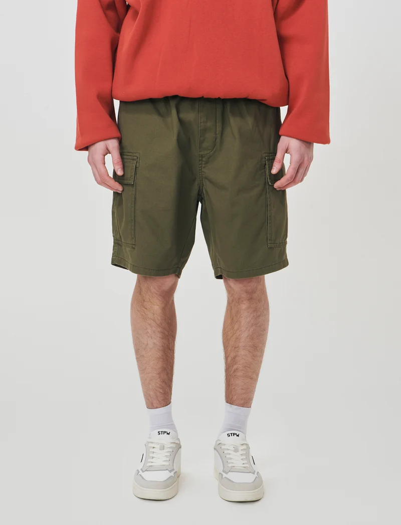 Bermuda cargo in twill con tasche patta - Verde militare