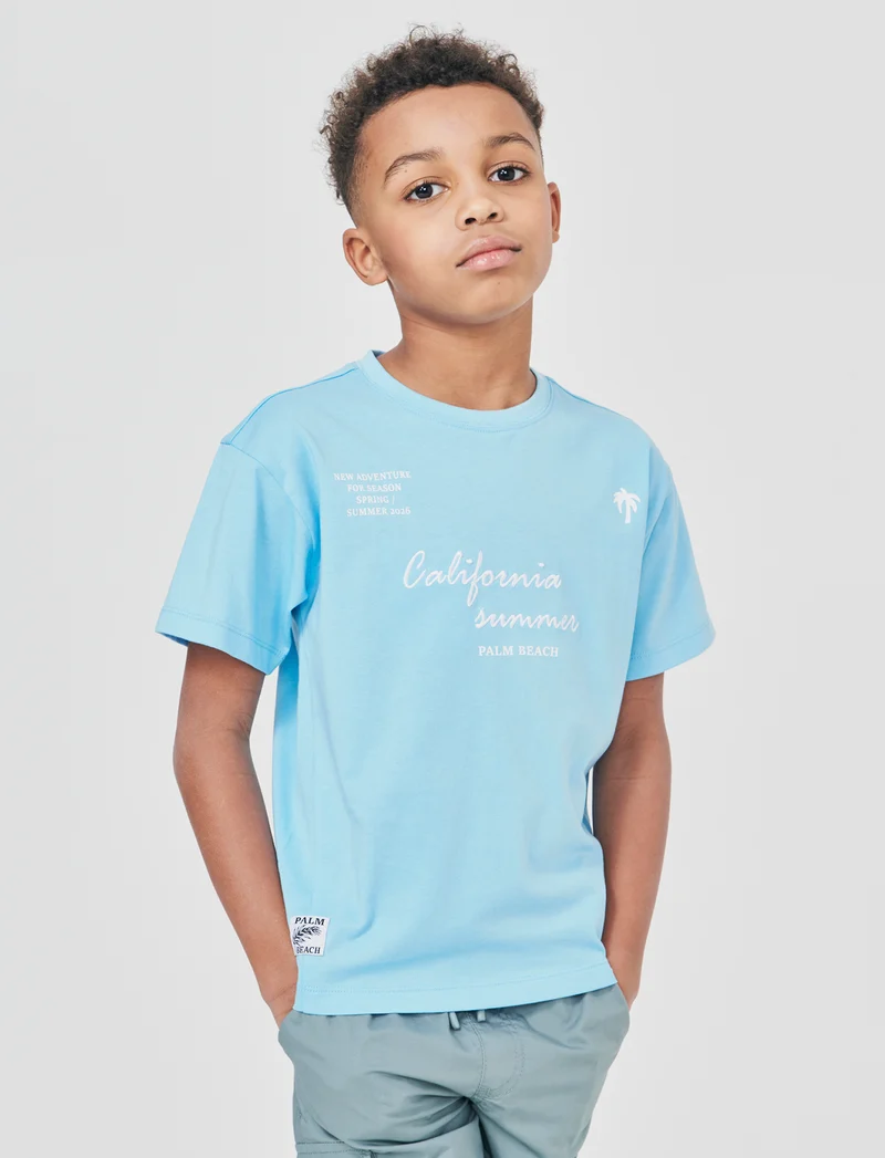 T-SHIRT JOGGING con Stampa e Ricamo - Azzurro