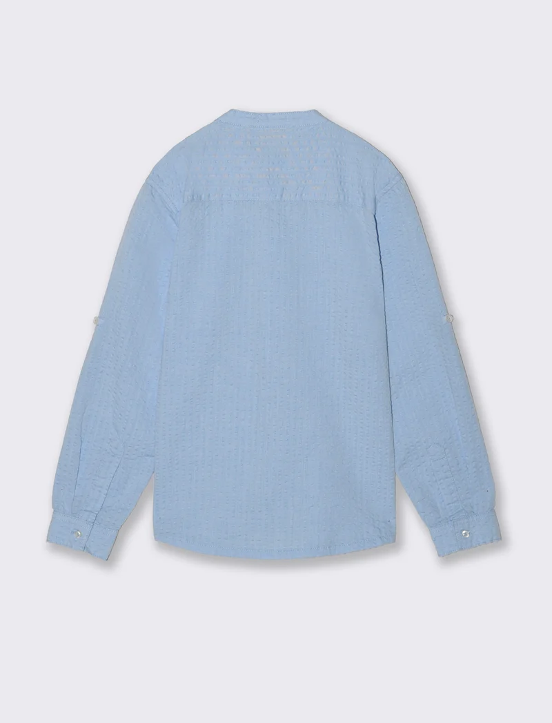 Camicia in cotone goffrato elegante e casual - Celeste