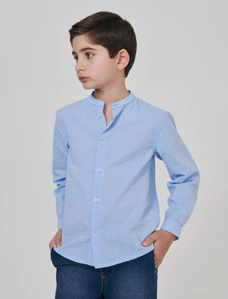 Camicia in cotone goffrato elegante e casual - Celeste