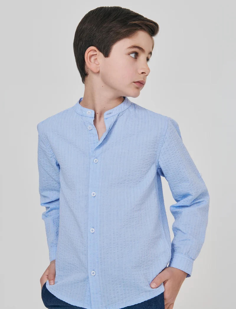 Camicia in cotone goffrato elegante e casual - Celeste