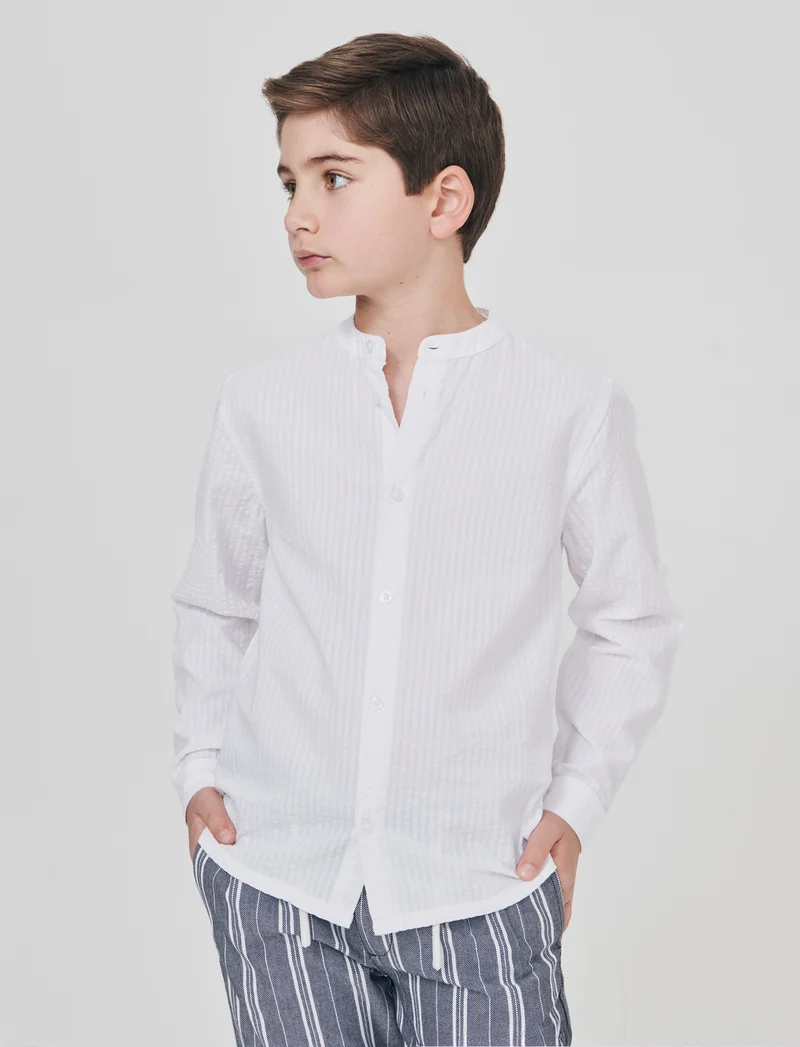 Camicia in cotone goffrato elegante e casual - Bianco