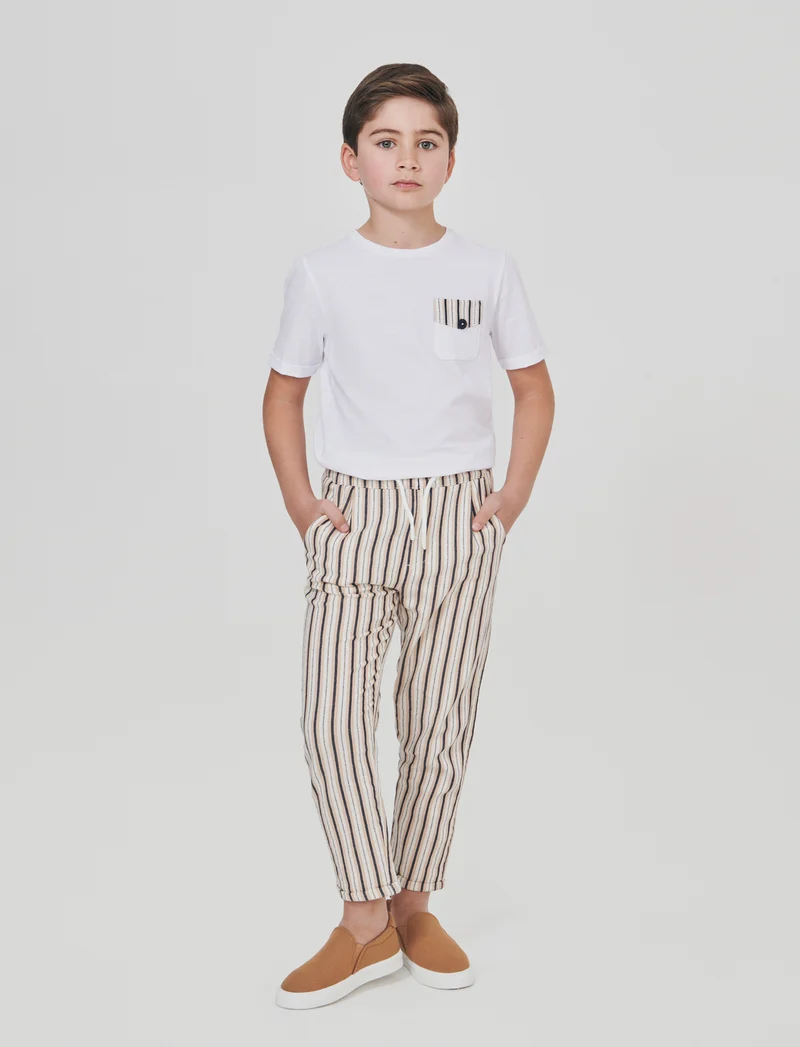 Pantaloni in cotone a righe con elastico - Righe