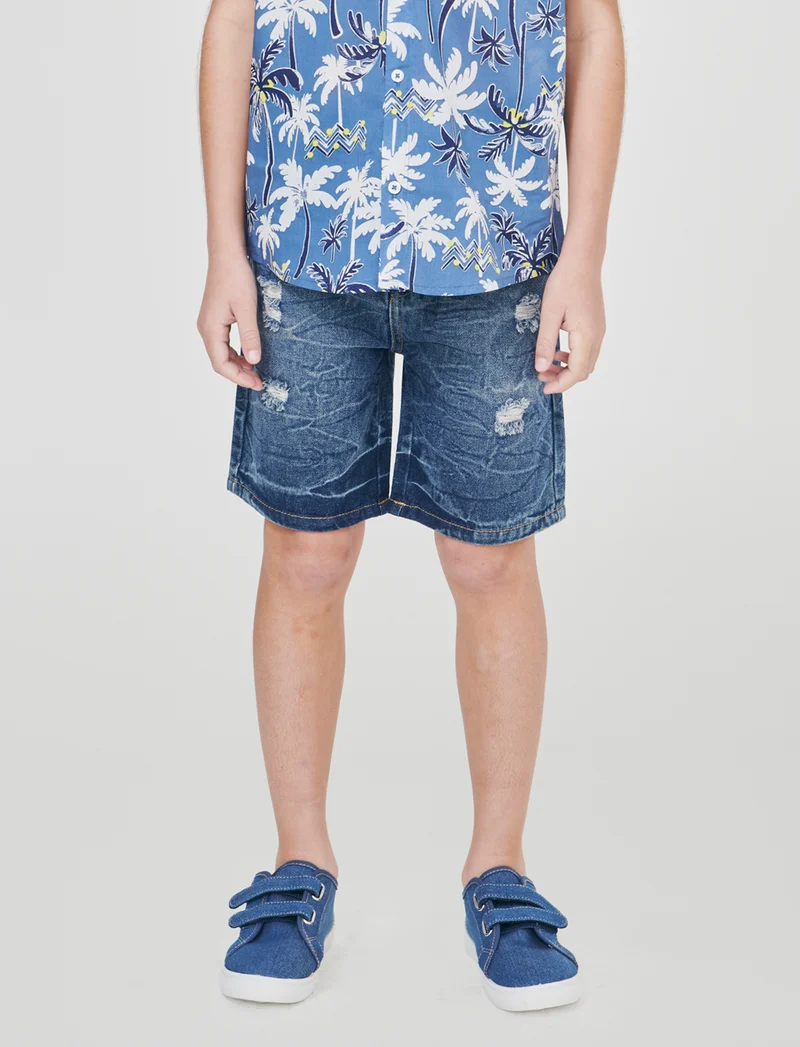 Bermuda in denim con rotture frontali - Denim