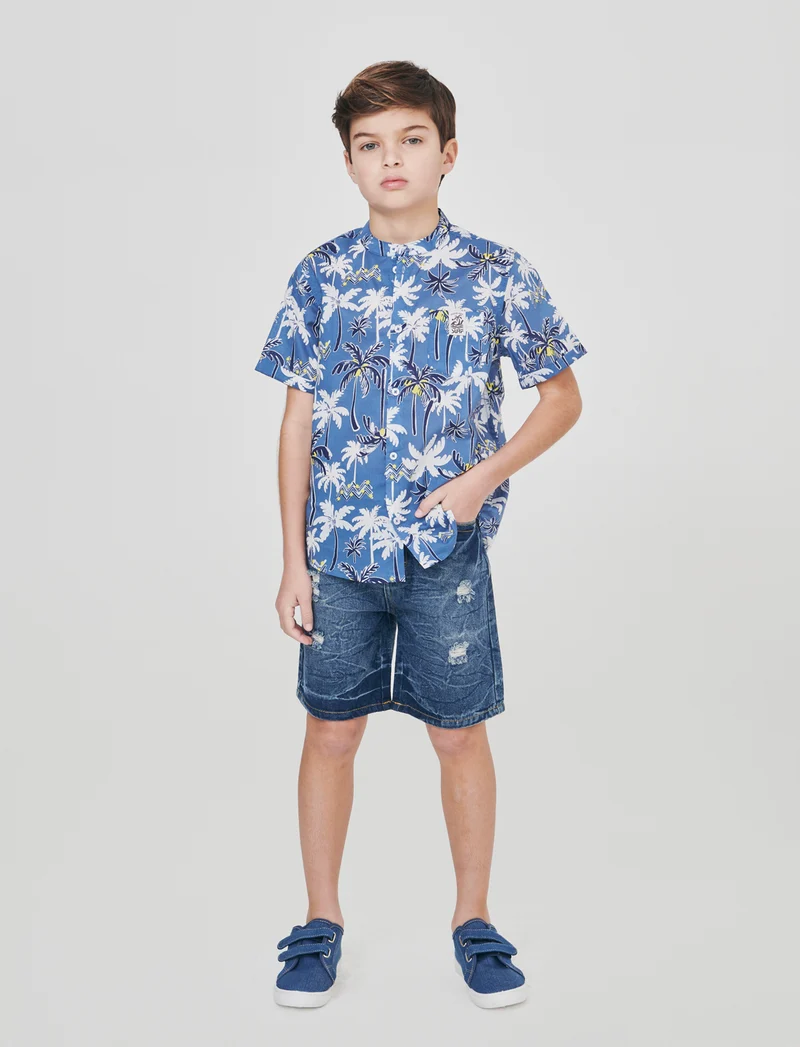 Bermuda in denim con rotture frontali - Denim