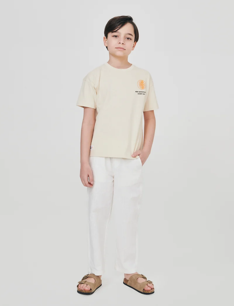 Pantaloni in misto lino con coulisse - Crema