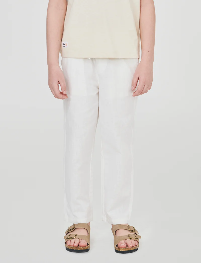Pantaloni in misto lino con coulisse - Crema