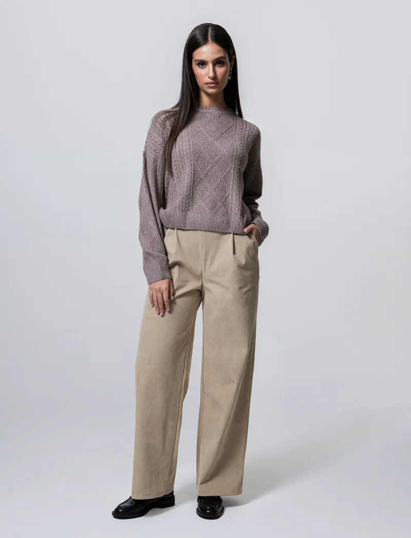 Pantalone largo in velluto - Beige