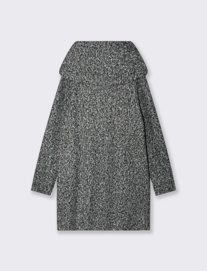 Cappotto su tessuto bouclè con cappuccio - sale/pepe