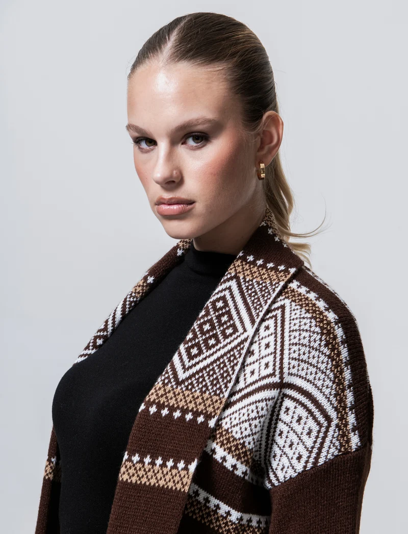 Maglia lunga jacquard modello spolverino - Moro