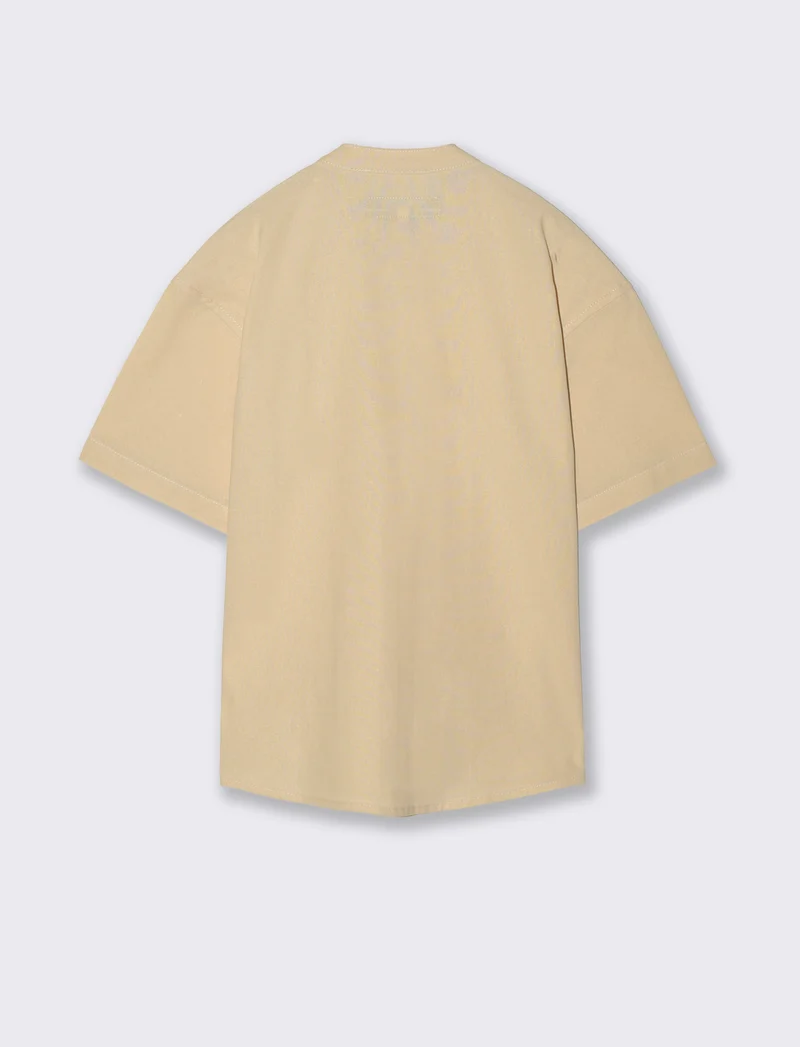 Camicia collo coreana in misto lino - Sabbia