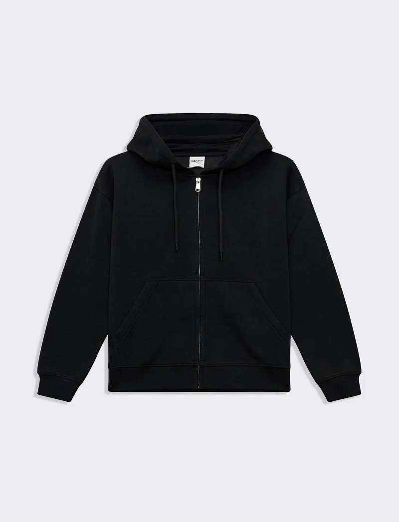 Felpa con cappuccio e zip da donna - Nero