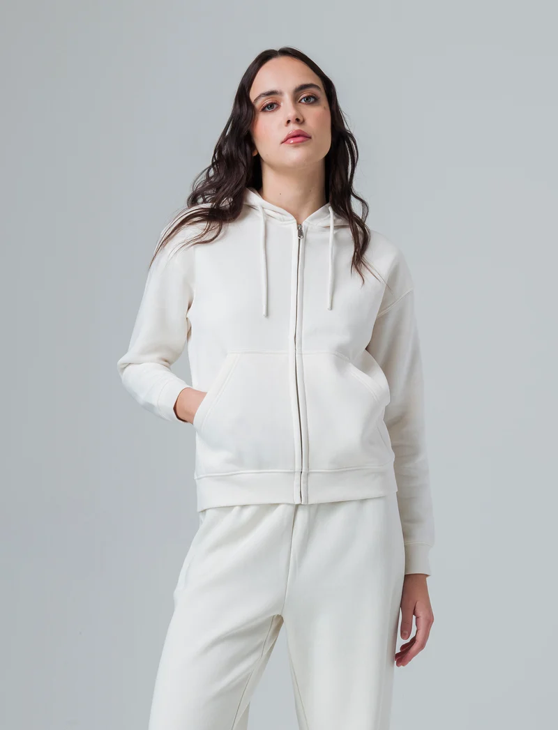 Felpa con cappuccio e zip da donna - Avorio