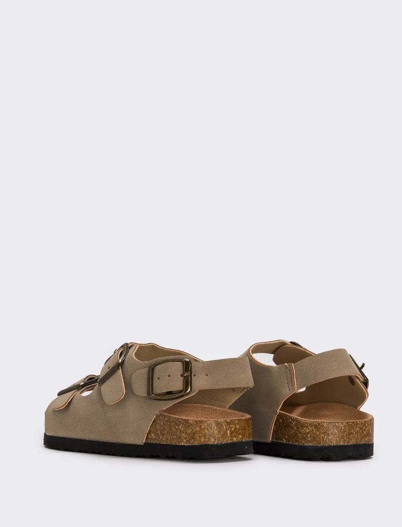 Sandalo bambino in microfibra con fibbie - Beige