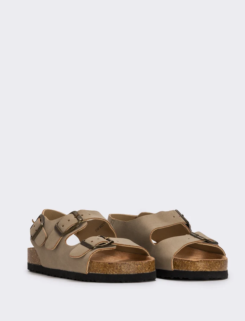 Sandalo bambino in microfibra con fibbie - Beige