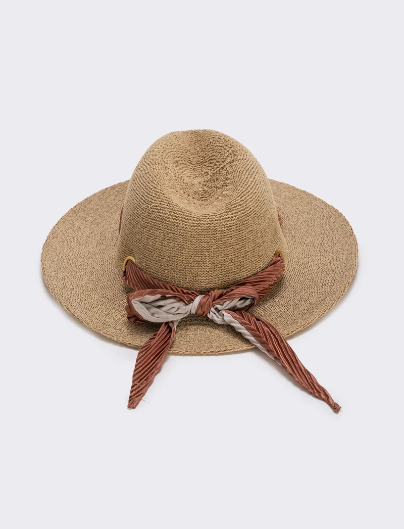 Cappello a falda larga con foulard elegante - coccio