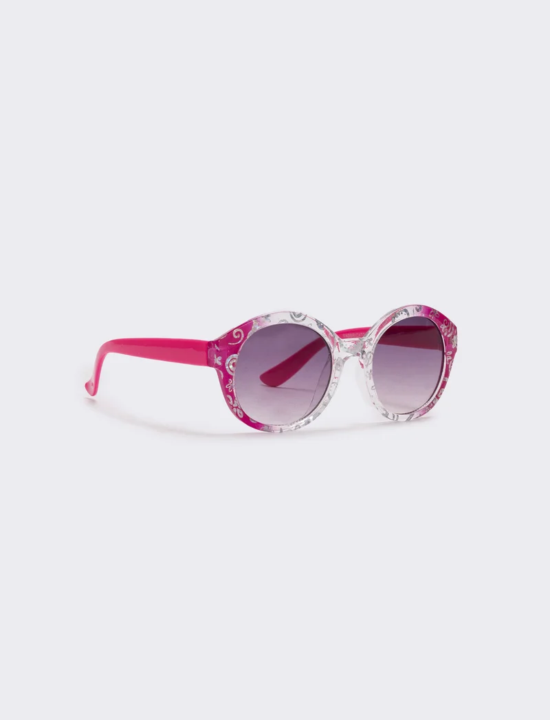 Occhiali tondi con glitter brillanti - Fuxia