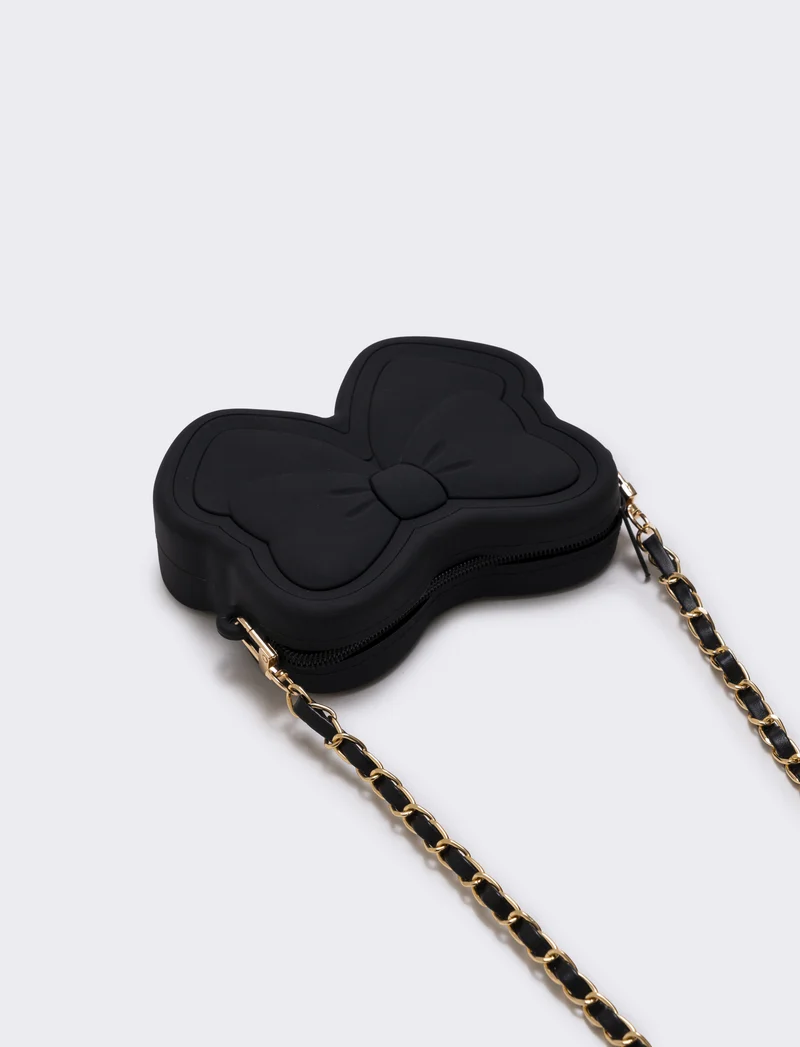 Borsa gommata con fiocco elegante - Nero