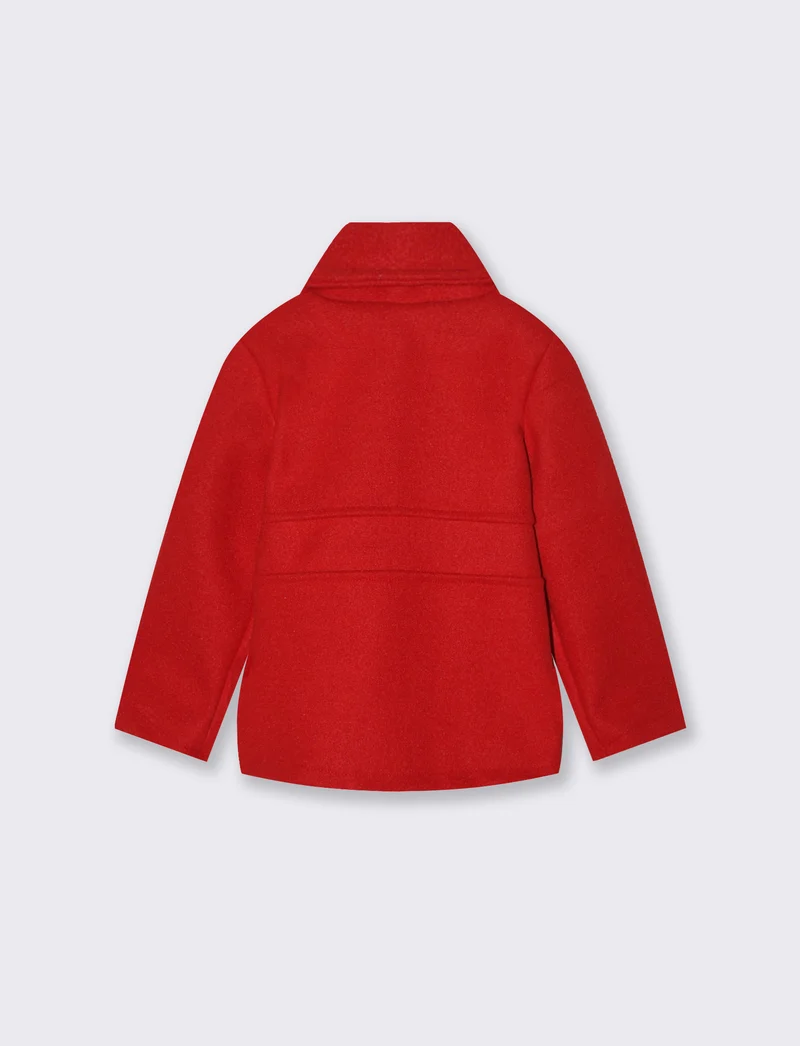 Cappotto in panno con fiocchi decorativi. - Rosso