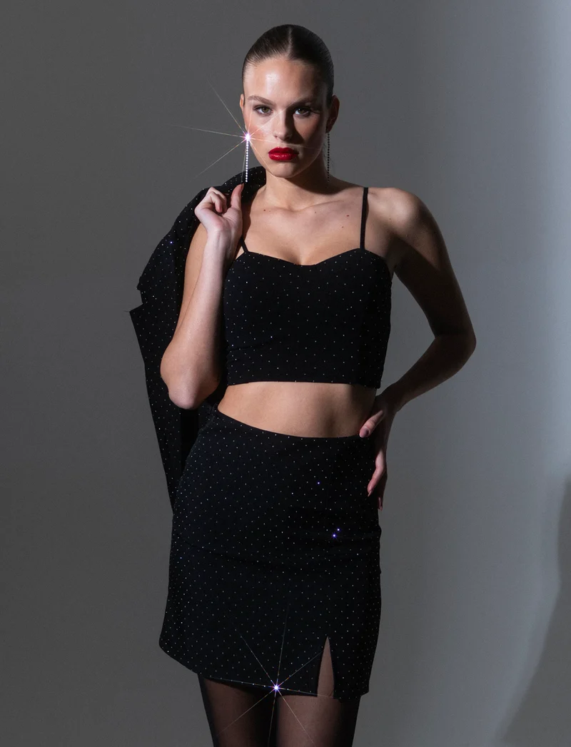 Gonna corta con strass - Nero