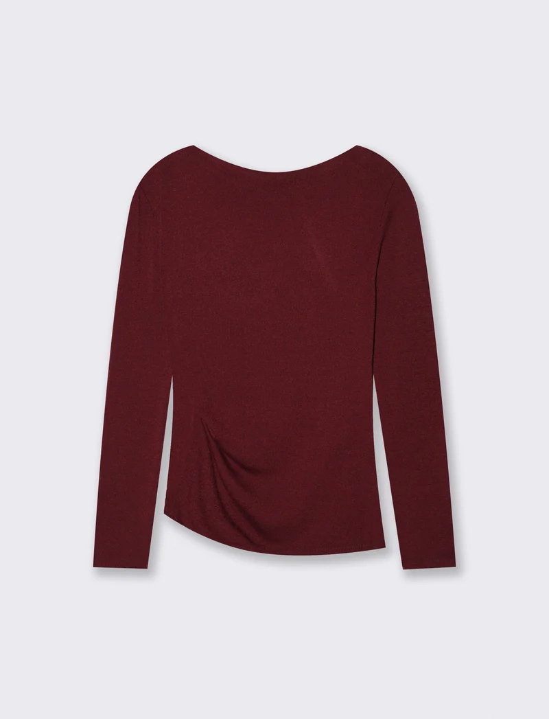 Tshirt manica lunga in maglia con scollo a barca - Bordeaux