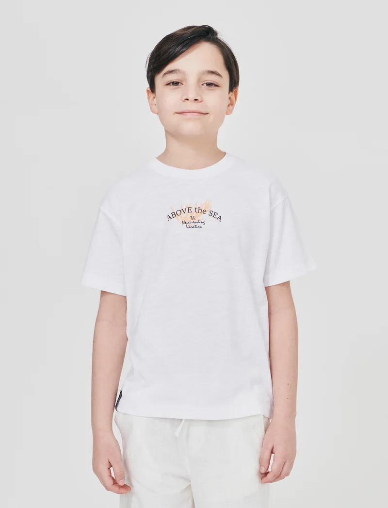 T-shirt estiva con stampa frontale e retro - Bianco