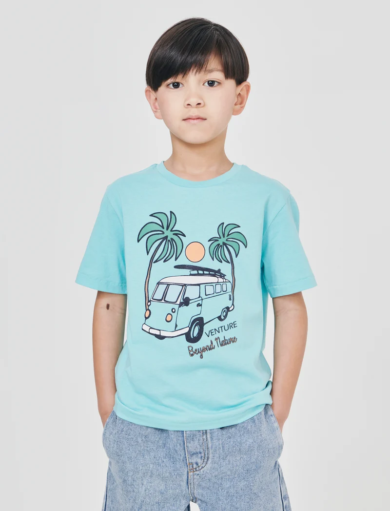 T-shirt con stampa versatile in cotone - Verde acqua
