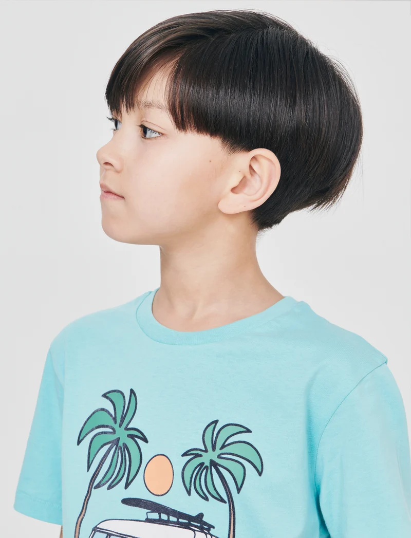 T-shirt con stampa versatile in cotone - Verde acqua