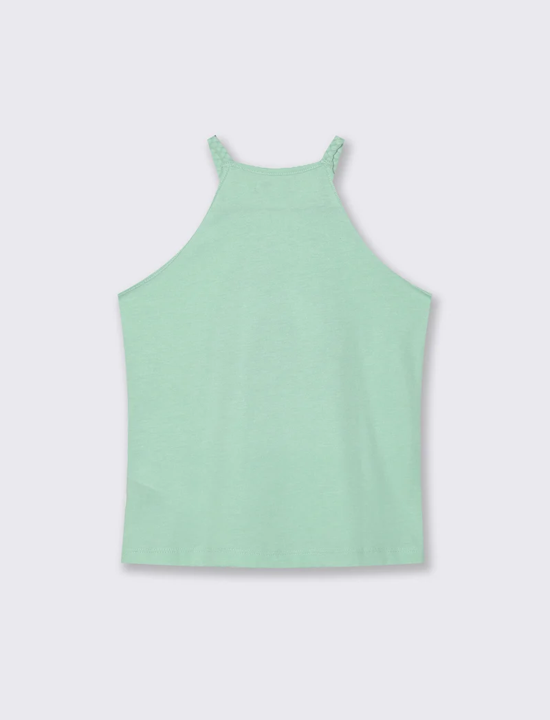 Canotta in cotone con bretelle intrecciate - Verde acqua