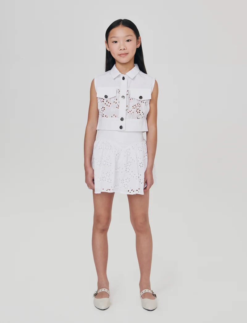 Gilet in sangallo da bambina con bottoni - Bianco