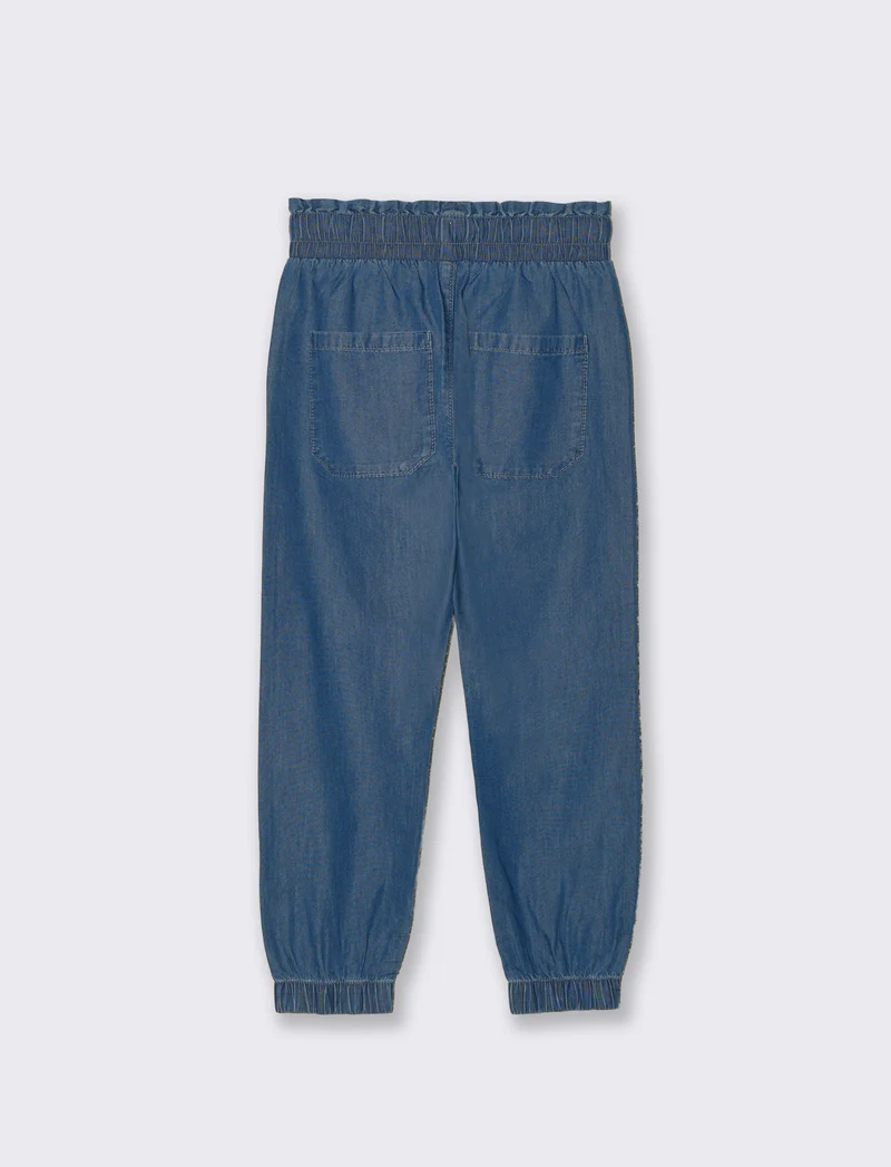 Jogger lungo in chambray con tasche - DENIM SCURO