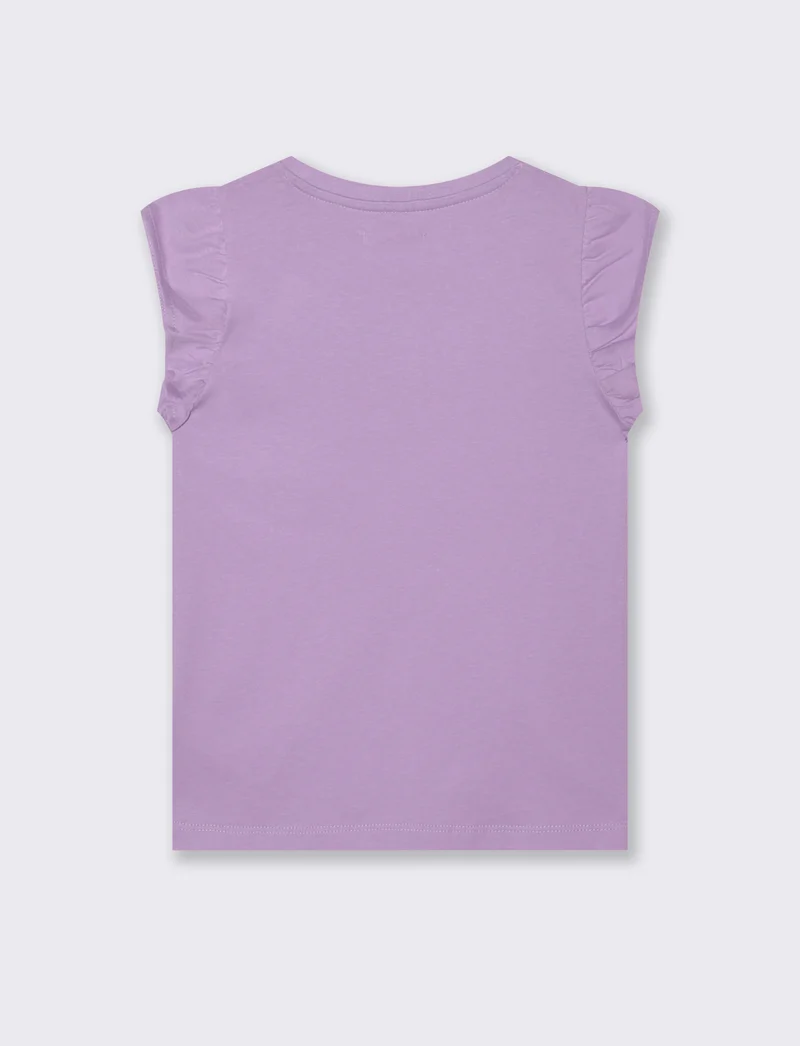T-shirt con strass e manica volant - Lilla