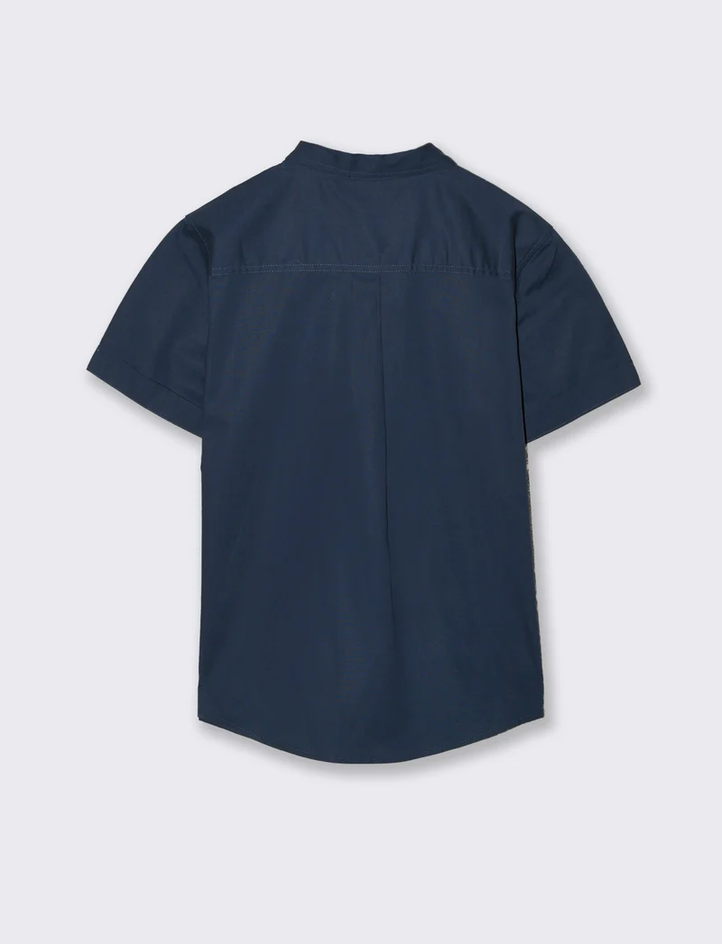 Camicia mezza manica tinta unita con ricamo - Blu