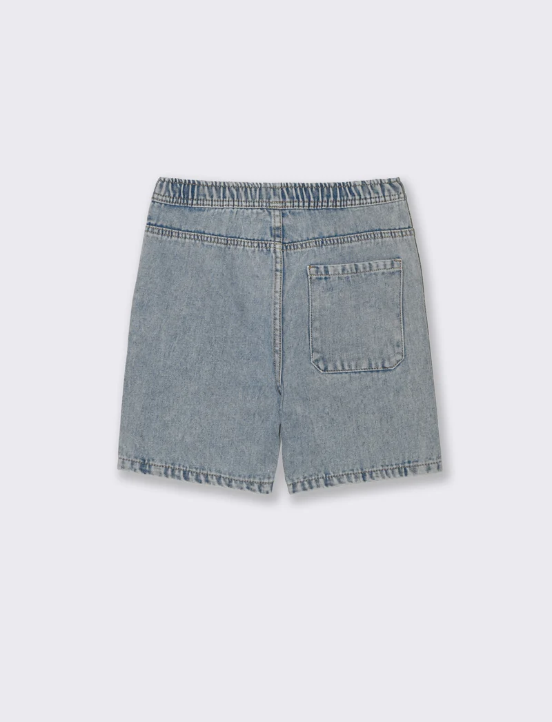 Bermuda in denim con coulisse e lacci - Denim chiaro
