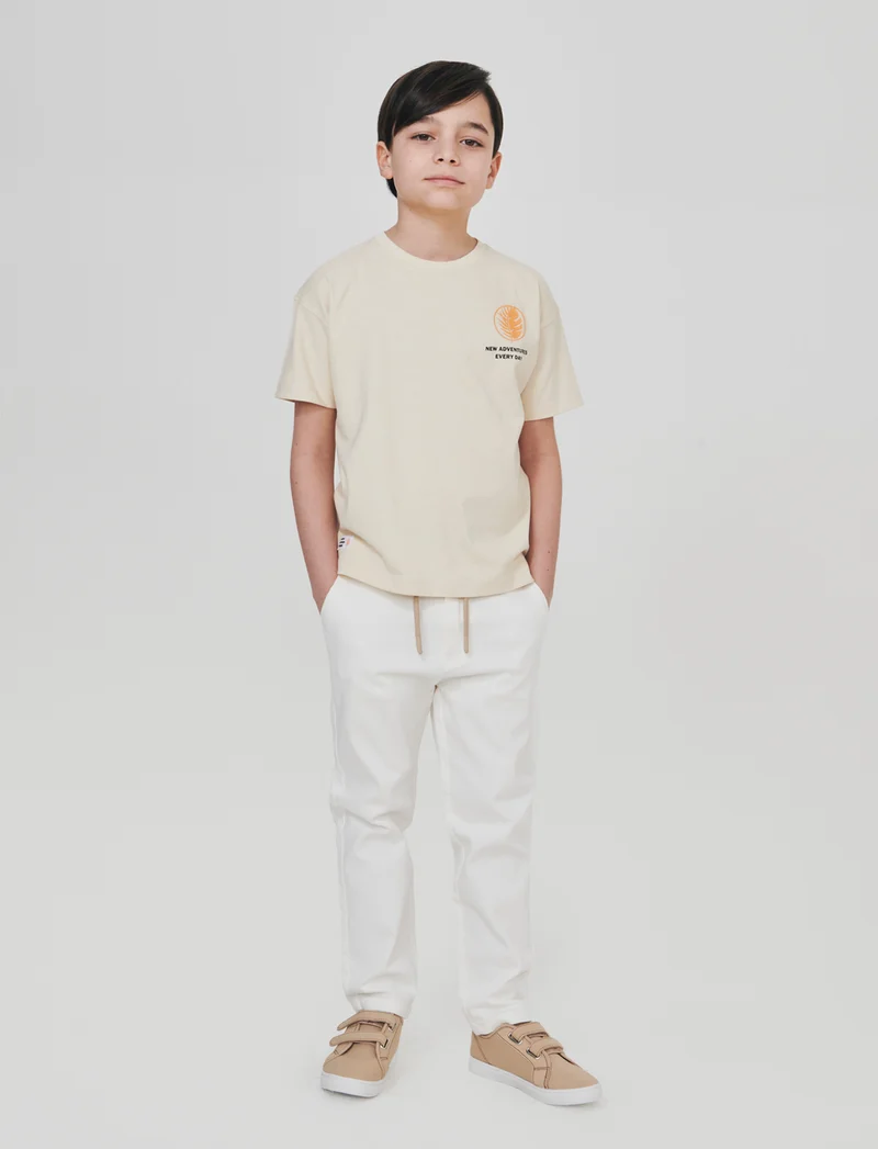 Pantalone chino con cinta in costina - Bianco latte