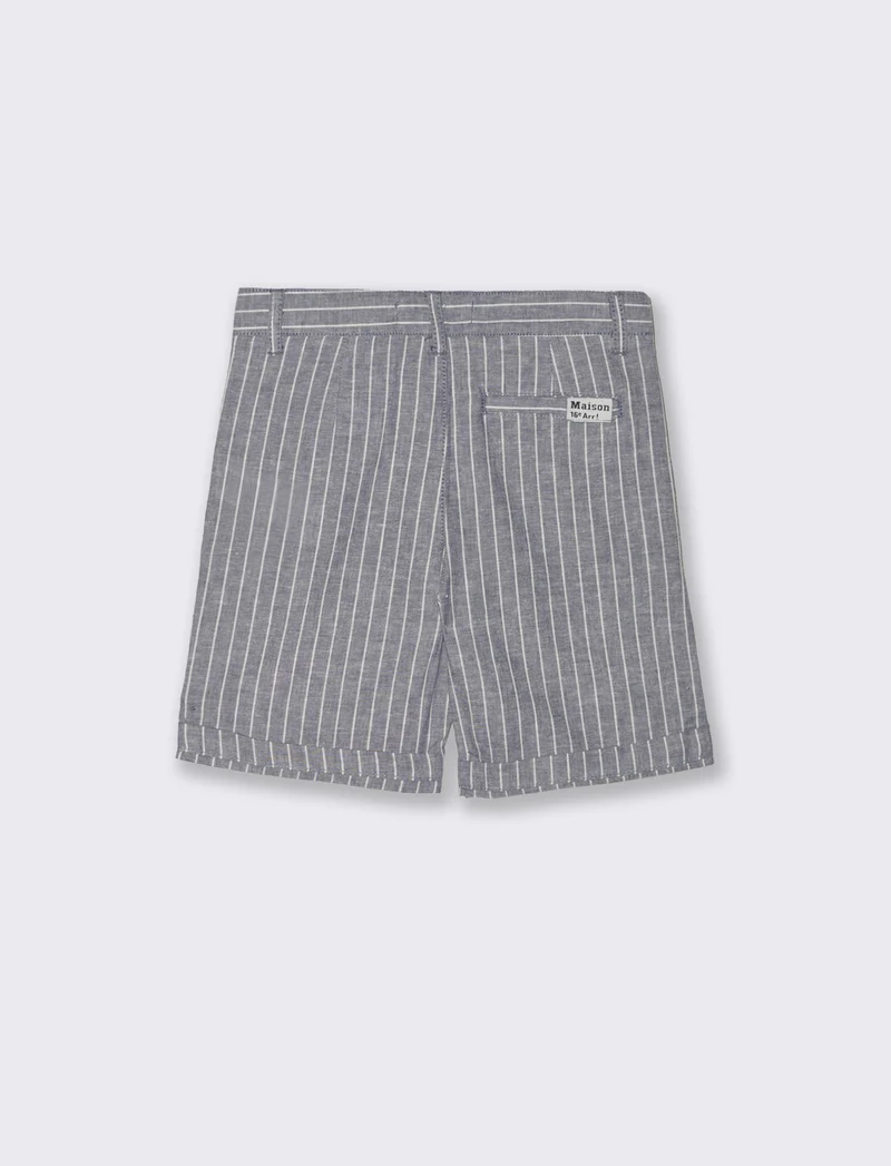 Bermuda in misto lino con zip e tasche - Righe