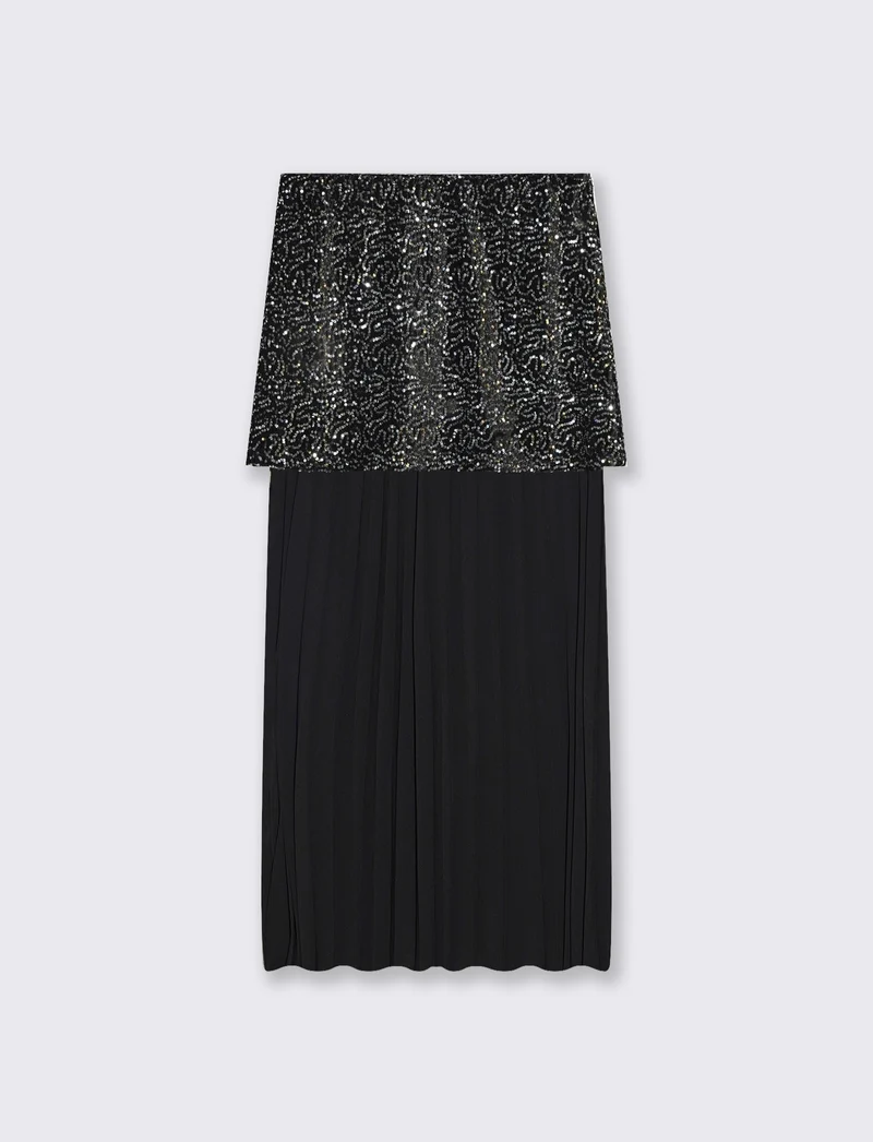 Gonna midi in paillettes e georgette - Argento