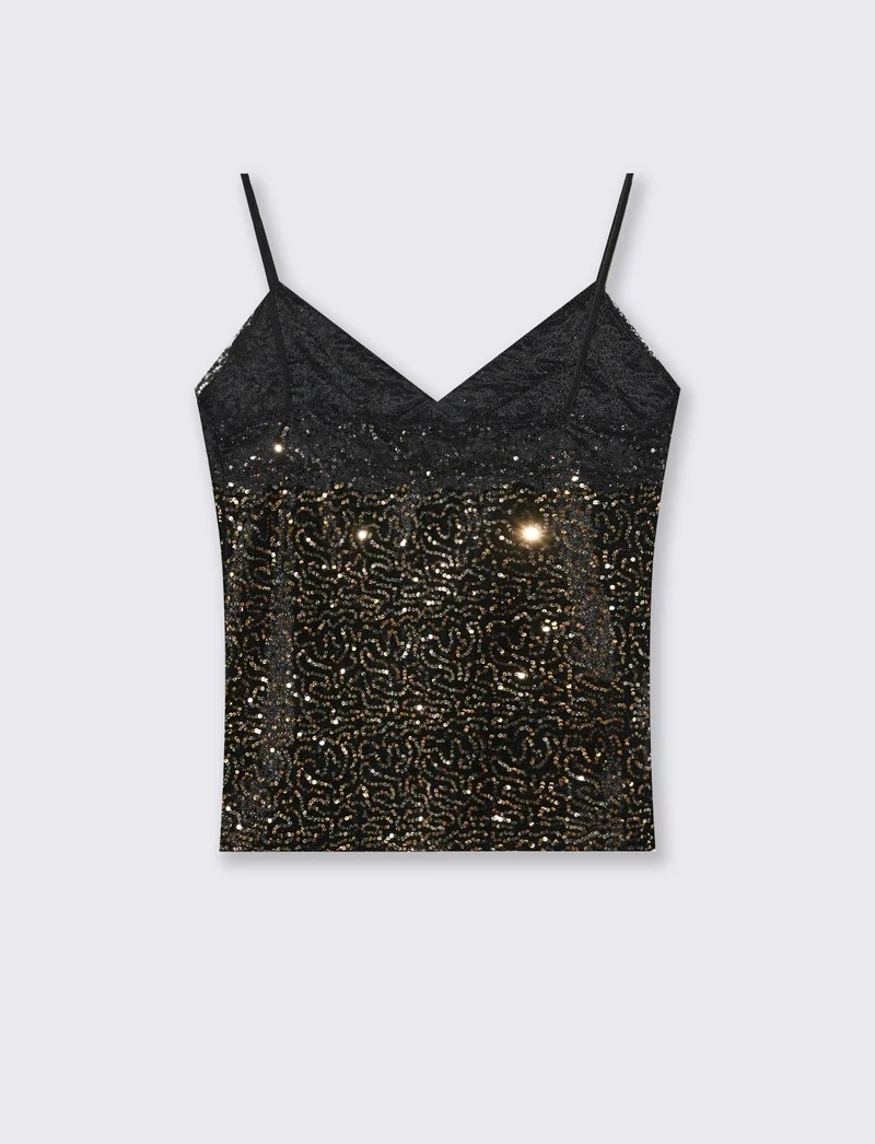Top in paillettes e pizzo - Oro