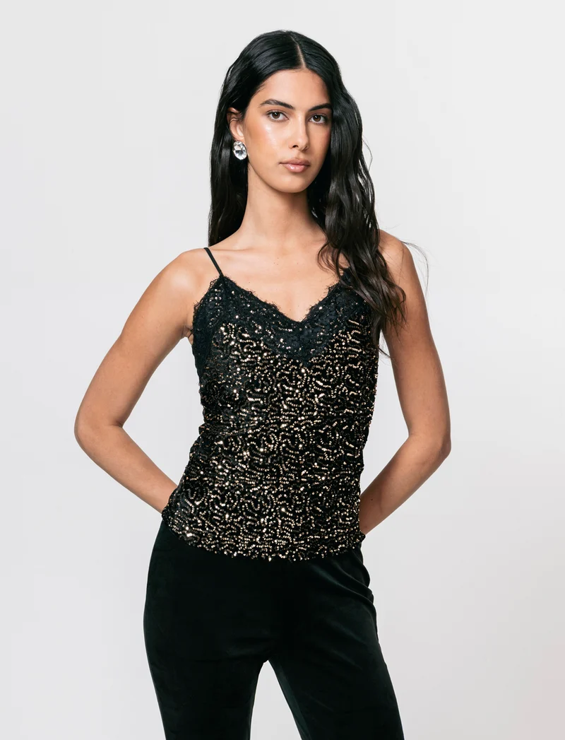 Top in paillettes e pizzo - Oro