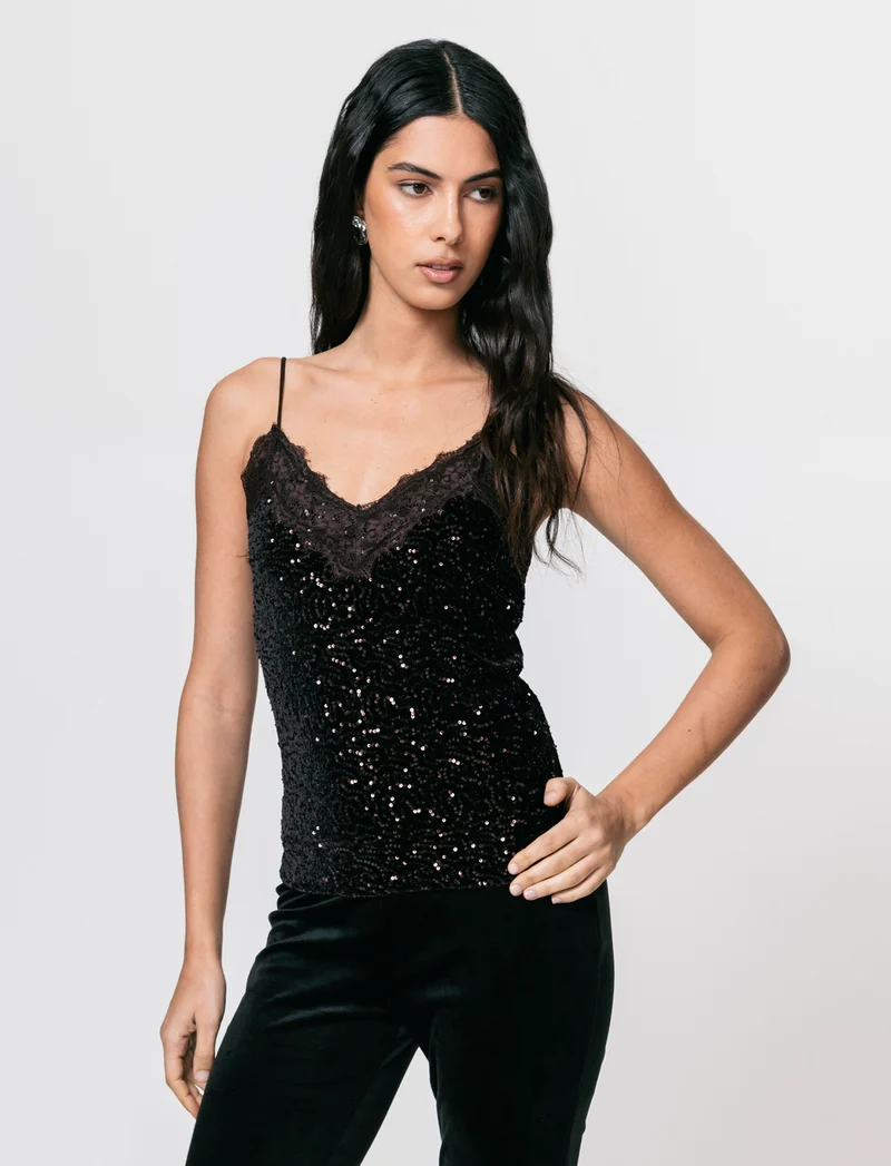 Top in paillettes e pizzo - Moro