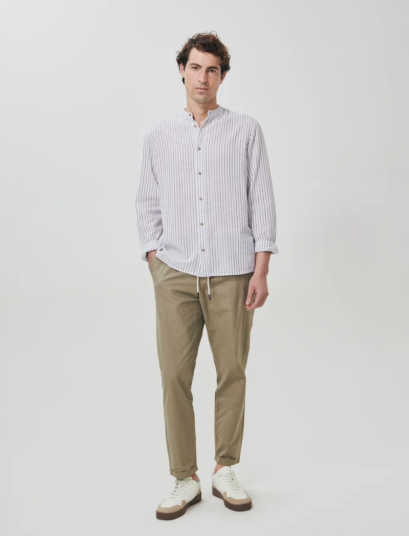 Camicia a righe in effetto lino - Bianco