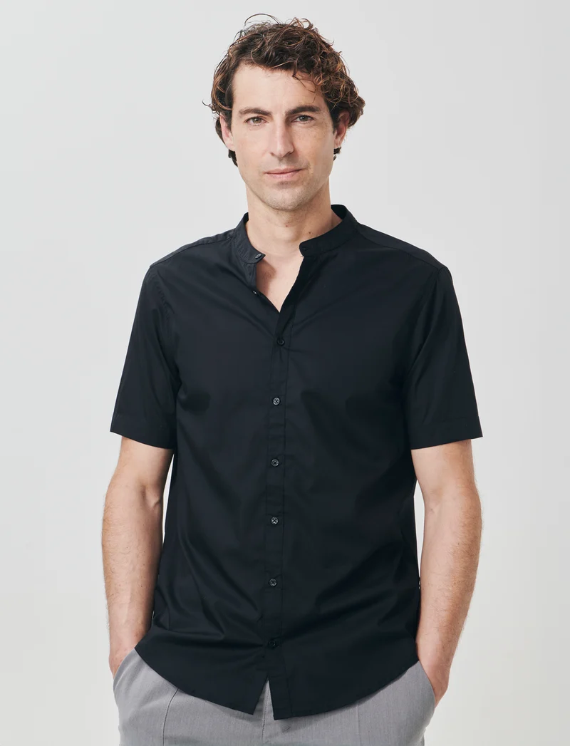 Camicia Regular Fit Easy Iron Collo Coreano - Nero